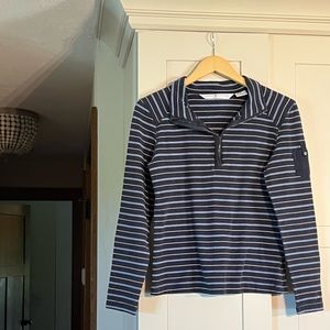 Tommy Hilfiger top, navy with powder blue and white stripes, zip at neck, sz M